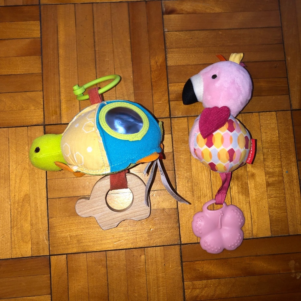 Skip Hop Blue and Yellow turtle and pink Bird Toy Fun